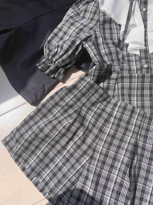 量産型/参戦服/推し活 ガーリーセットアップ ふんわりチェック