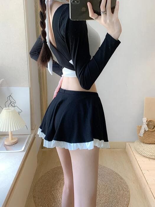 量産型/参戦服/推し活 ロング袖フリルビキニ水着