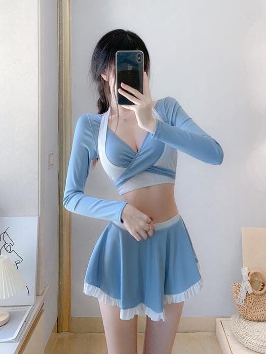 量産型/参戦服/推し活 ロング袖フリルビキニ水着