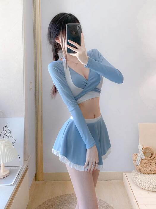 量産型/参戦服/推し活 ロング袖フリルビキニ水着