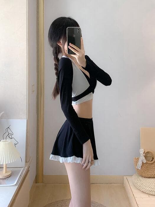 量産型/参戦服/推し活 ロング袖フリルビキニ水着