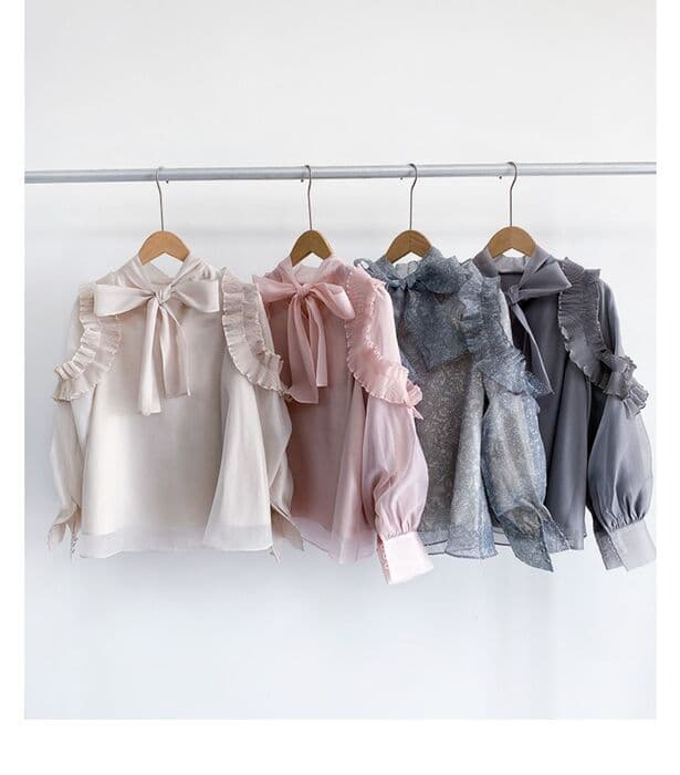 量産型/参戦服/推し活 フリル袖シフォンブラウス