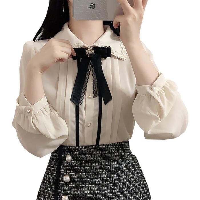 量産型/参戦服/推し活 フリルレースストライプブラウス