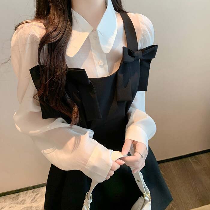 量産型/参戦服/推し活 ブラックリボンフレアワンピース