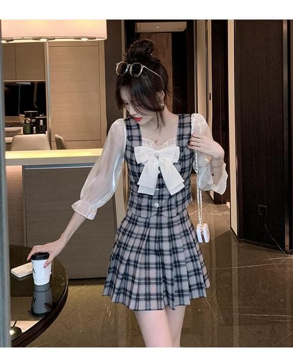 量産型/参戦服/推し活 ベスト風シースルーワンピース