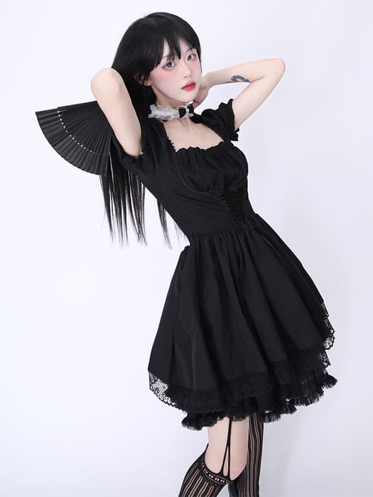 量産型/参戦服/推し活 編み上げブラックワンピース