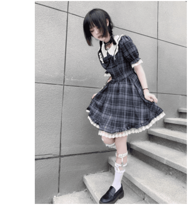 量産型/参戦服/推し活 ギンガムチェックがかわいい!襟付きワンピース