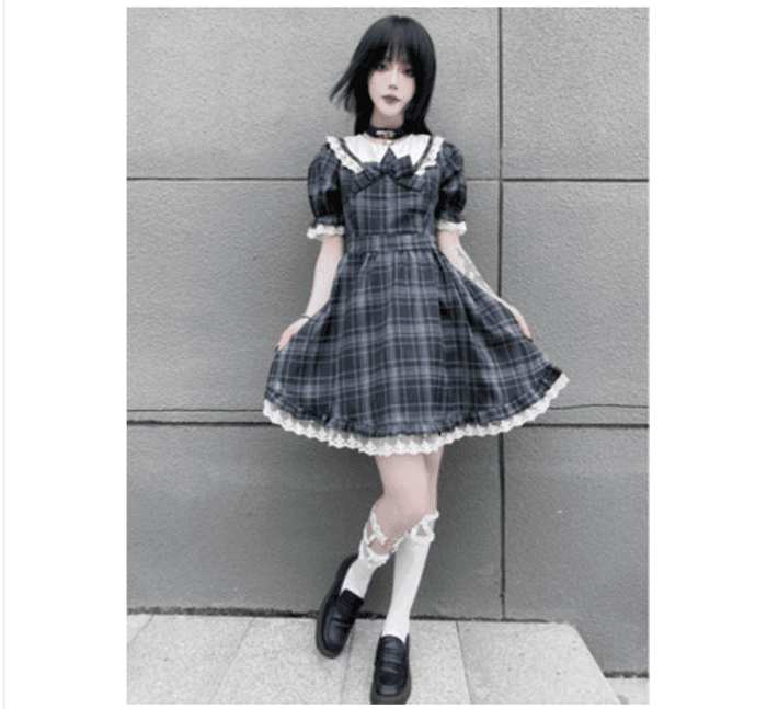 量産型/参戦服/推し活 ギンガムチェックがかわいい!襟付きワンピース