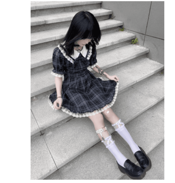 量産型/参戦服/推し活 ギンガムチェックがかわいい!襟付きワンピース