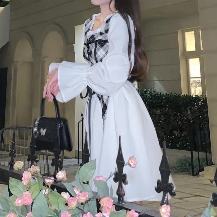 量産型/参戦服/推し活 チェックベストがポイント!白ワンピース