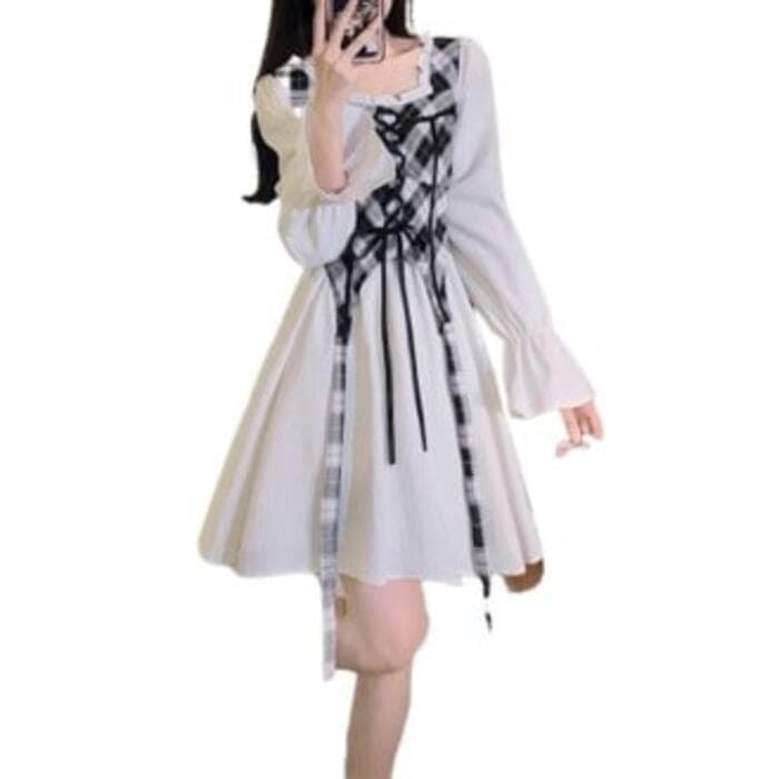 量産型/参戦服/推し活 チェックベストがポイント!白ワンピース