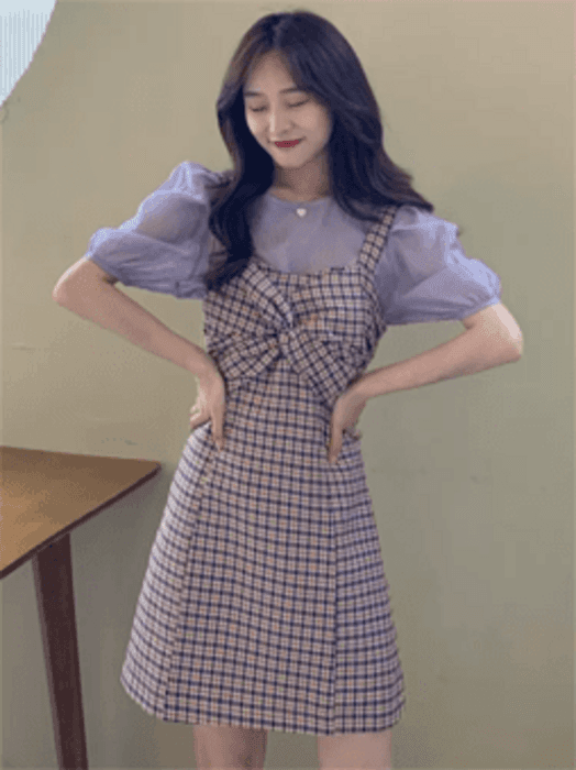 量産型/参戦服/推し活 胸元のリボンが可愛い!パープルワンピース