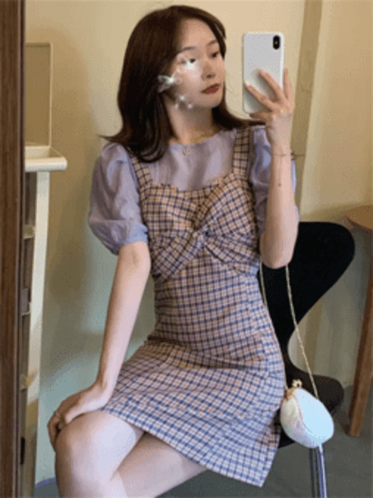 量産型/参戦服/推し活 胸元のリボンが可愛い!パープルワンピース