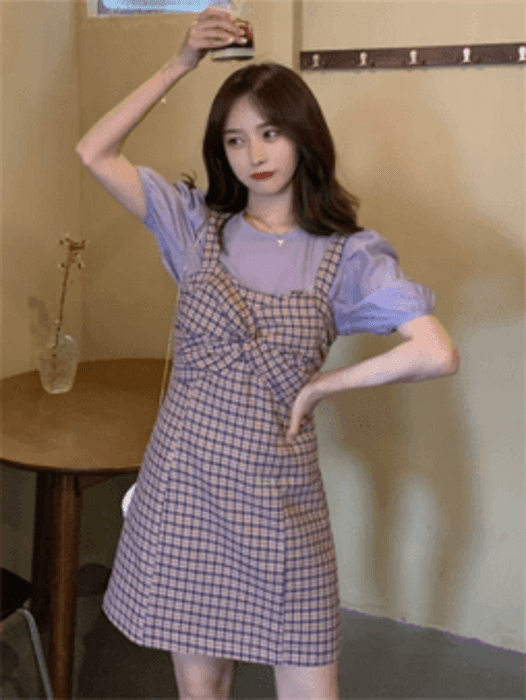 量産型/参戦服/推し活 胸元のリボンが可愛い!パープルワンピース