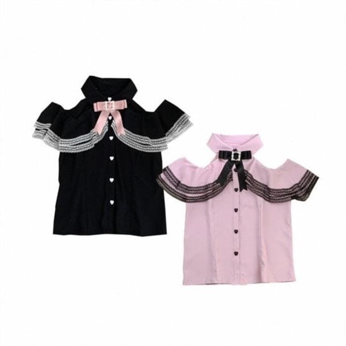 量産型/参戦服/推し活 ショルダーオープンリボンブラウス