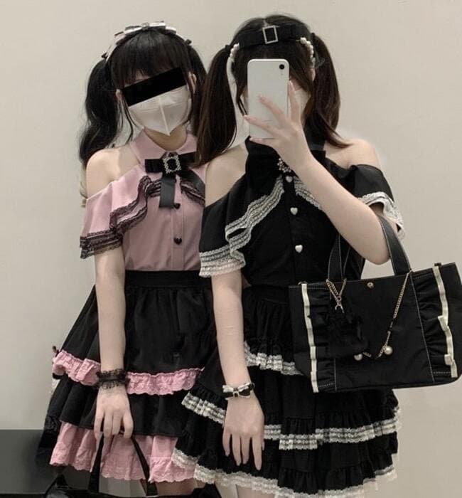 量産型/参戦服/推し活 ショルダーオープンリボンブラウス