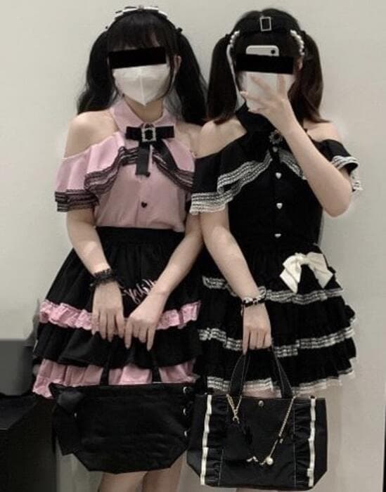 量産型/参戦服/推し活 ショルダーオープンリボンブラウス