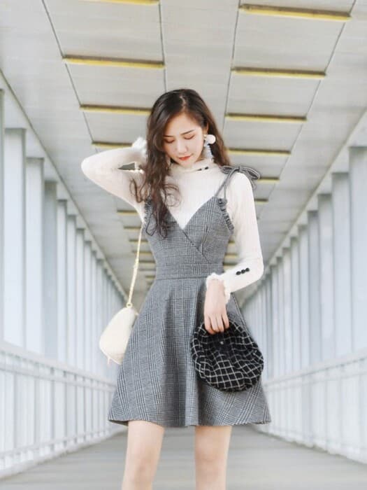 量産型/参戦服/推し活 大人女子風 グレンチェックワンピース