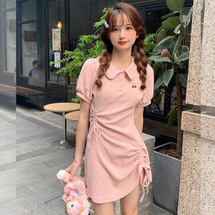 量産型/参戦服/推し活 胸元のワンポイントがかわいい!丈短めワンピース