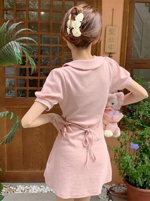 量産型/参戦服/推し活 胸元のワンポイントがかわいい!丈短めワンピース