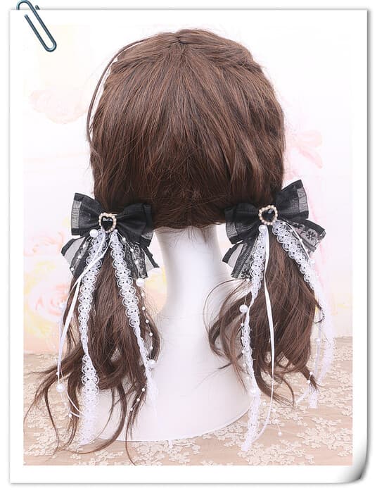 量産型/参戦服/推し活 長めレースリボンが可愛いリボンヘアアクセサリー