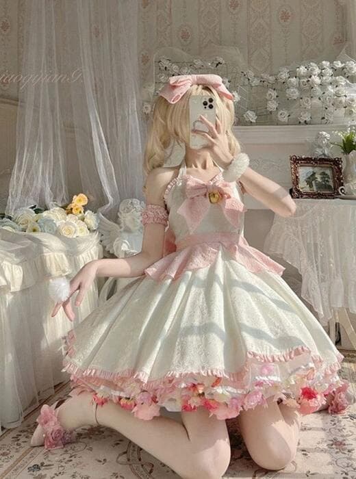 量産型/参戦服/推し活 夏の花嫁・甘ロリータホワイトワンピース