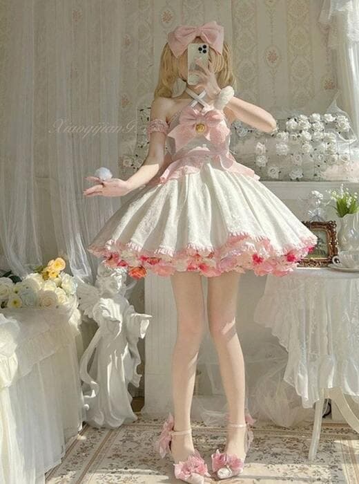量産型/参戦服/推し活 夏の花嫁・甘ロリータホワイトワンピース