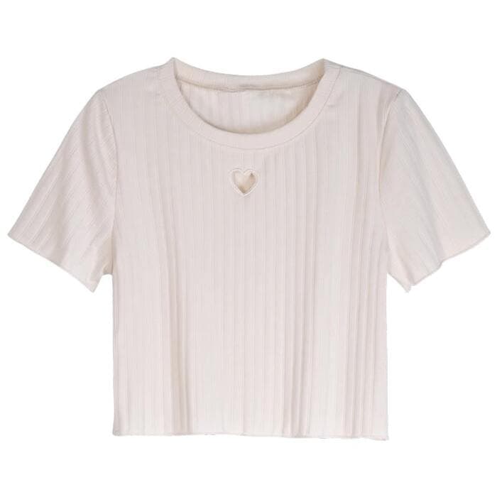 量産型/参戦服/推し活 さりげないフリルがキュートなくりぬきハートTシャツ