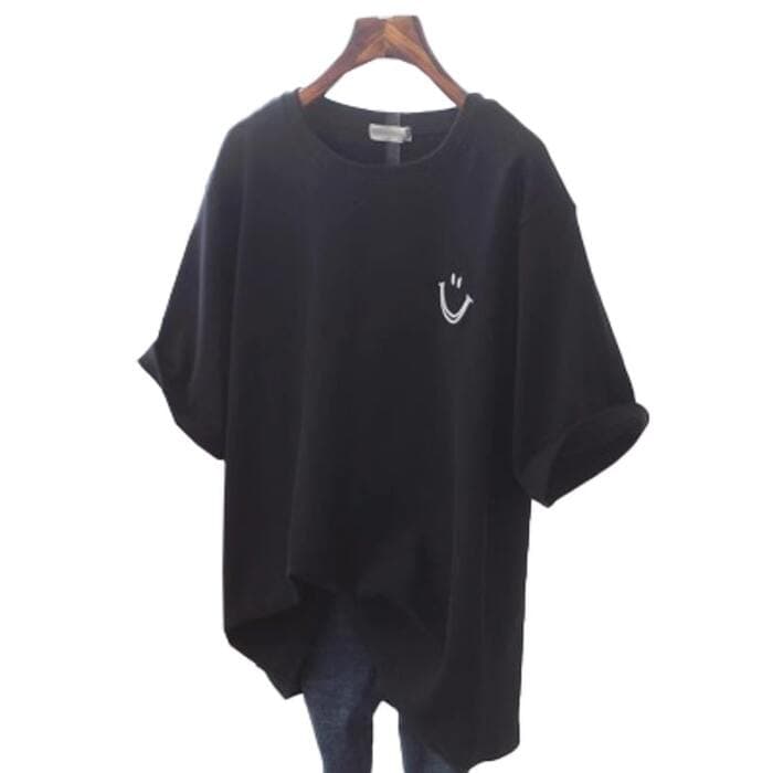 量産型/参戦服/推し活 スマイルマークがアクセントのビッグシルエットTシャツ