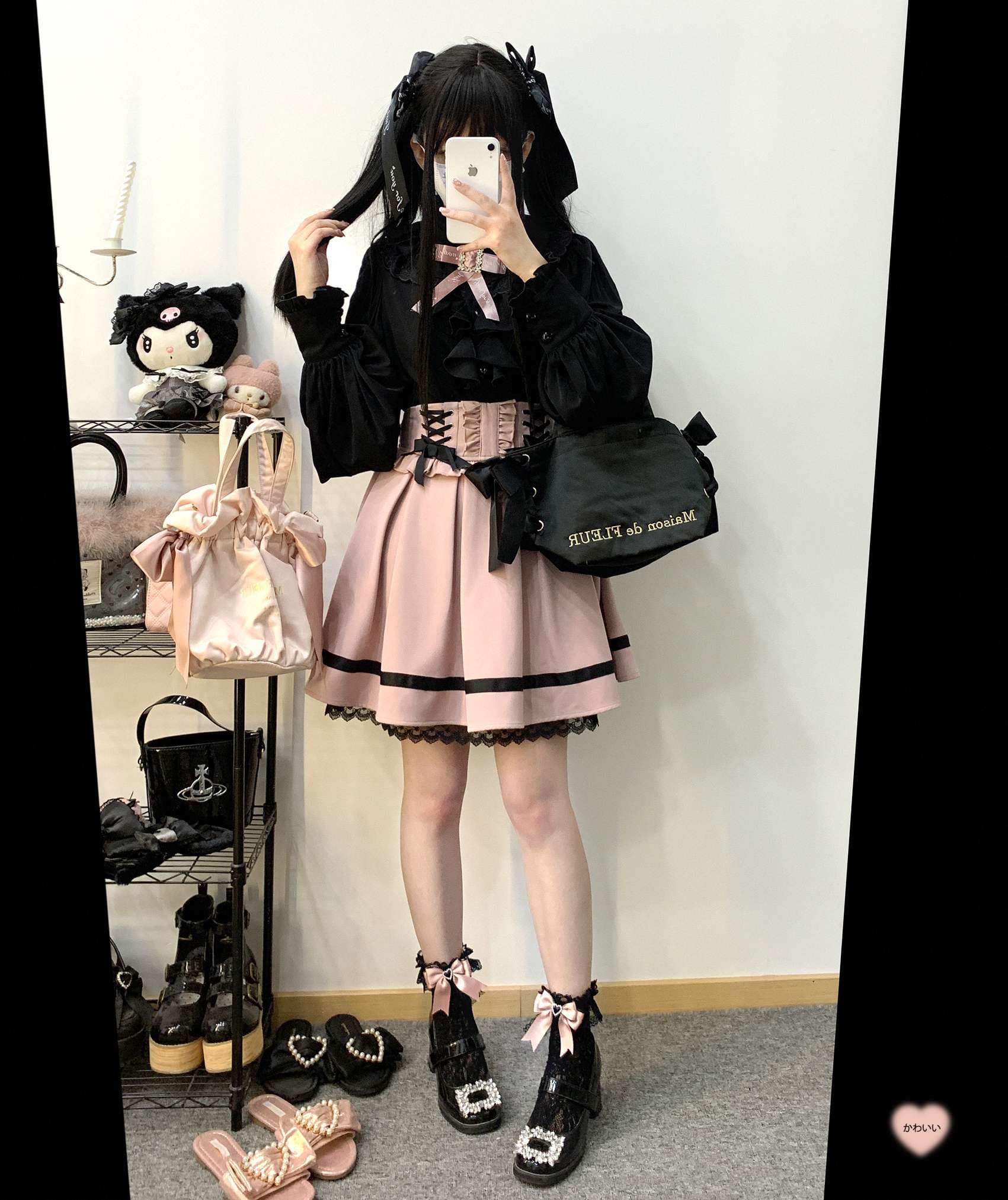 量産型/参戦服/推し活 キティバレットオリジナル・立襟フリル長袖シャツ