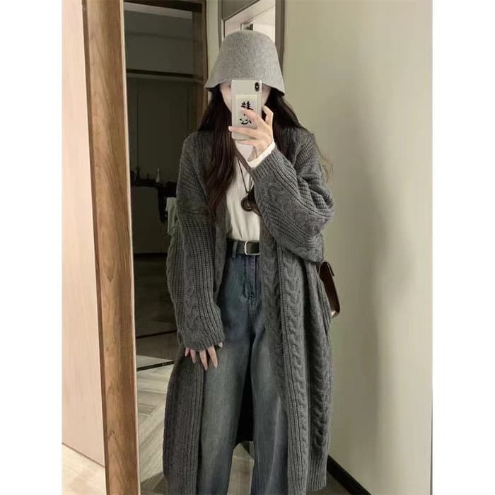 量産型/参戦服/推し活 ケーブルニットロングコート