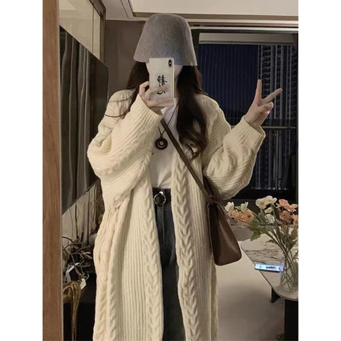 量産型/参戦服/推し活 ケーブルニットロングコート