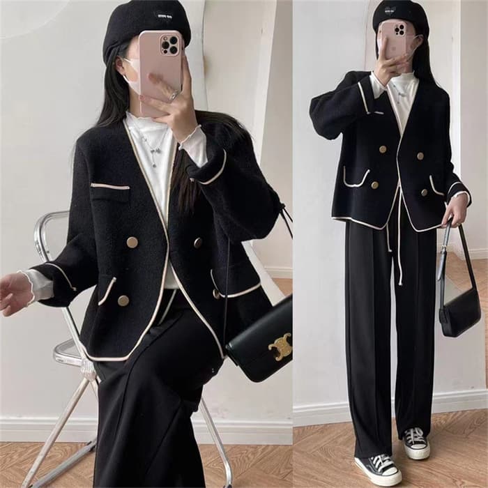 量産型/参戦服/推し活 ノーカラーパイピングコート