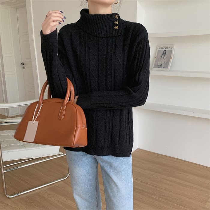 量産型/参戦服/推し活 スタンドカラーケーブルニット