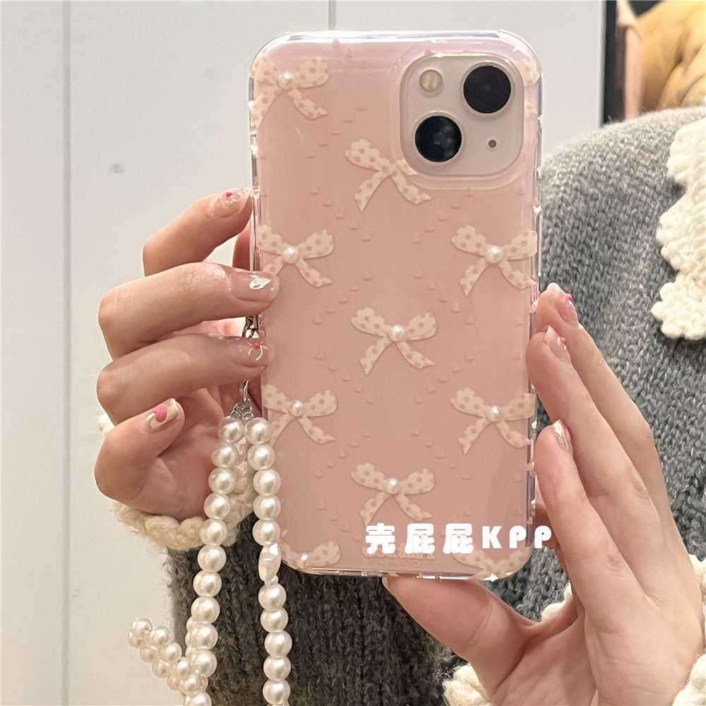 量産型/参戦服/推し活 パールリボンピンクスマホケース