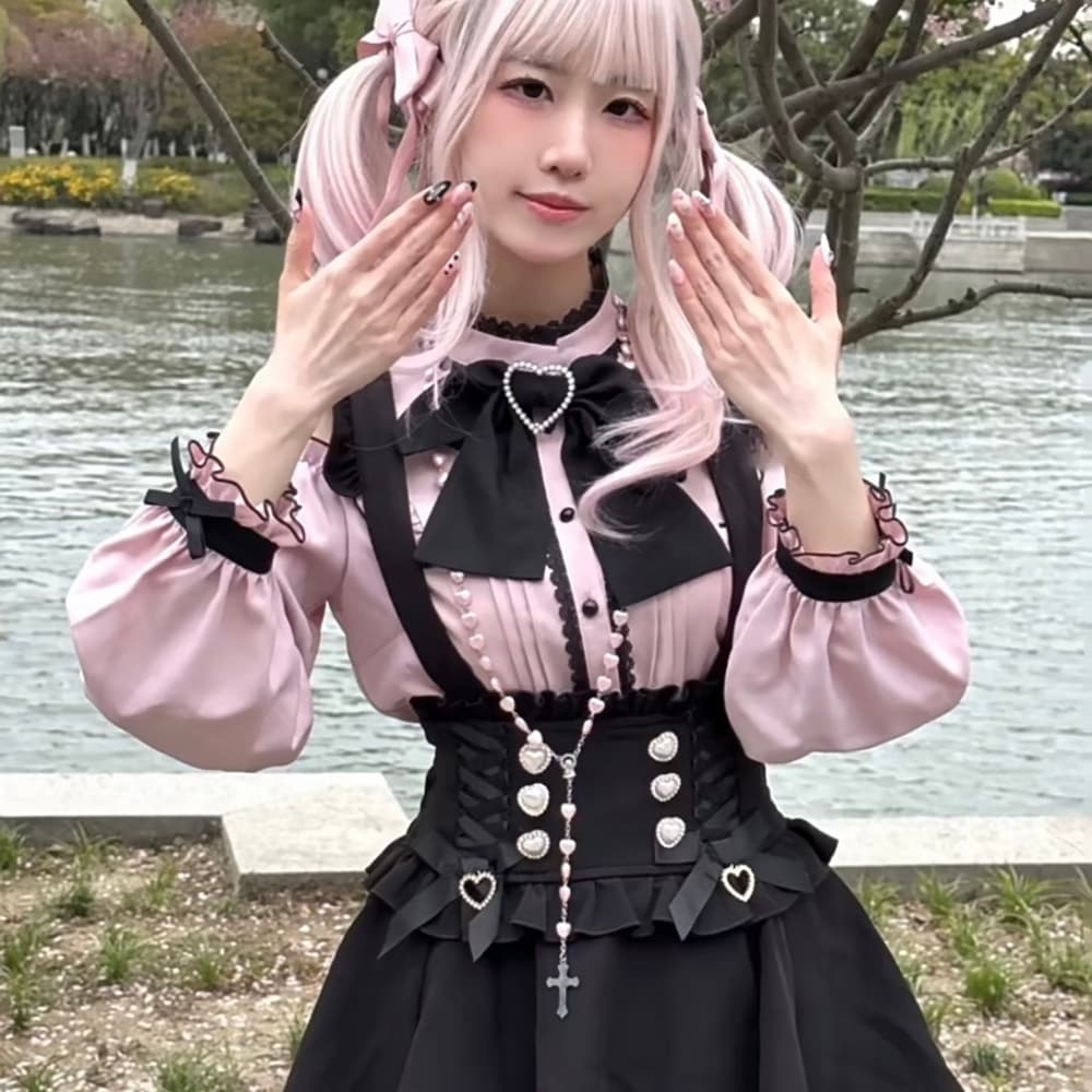 量産型/参戦服/推し活 フリルリボンブラウス
