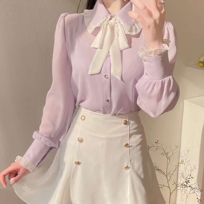 量産型/参戦服/推し活 エレガントパフスリーブブラウス