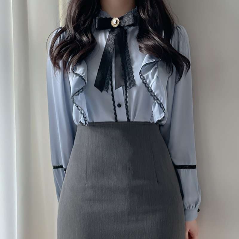 量産型/参戦服/推し活 エレガントなレースリボンブラウス