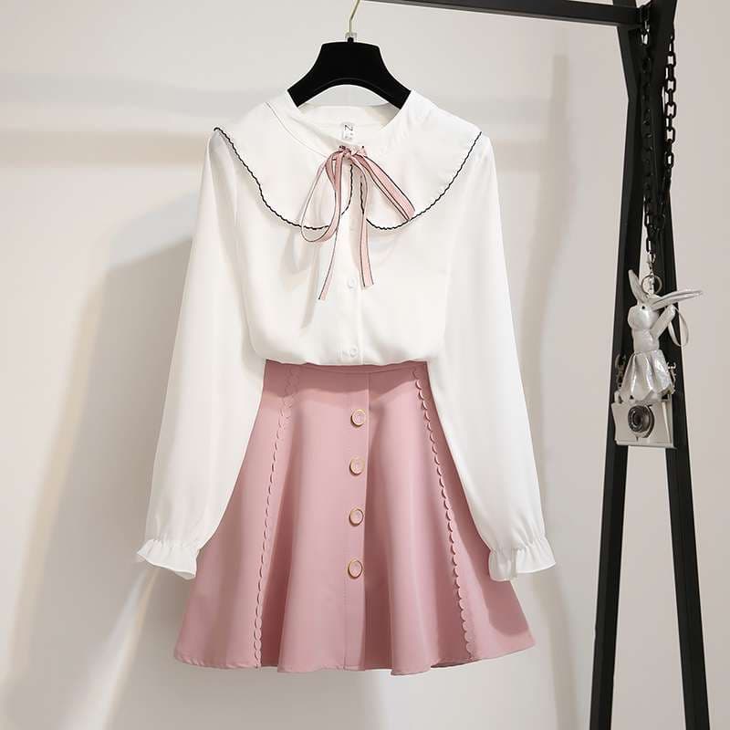 量産型/参戦服/推し活 セーラー風チュニックとミニ丈スカートのセットアップ