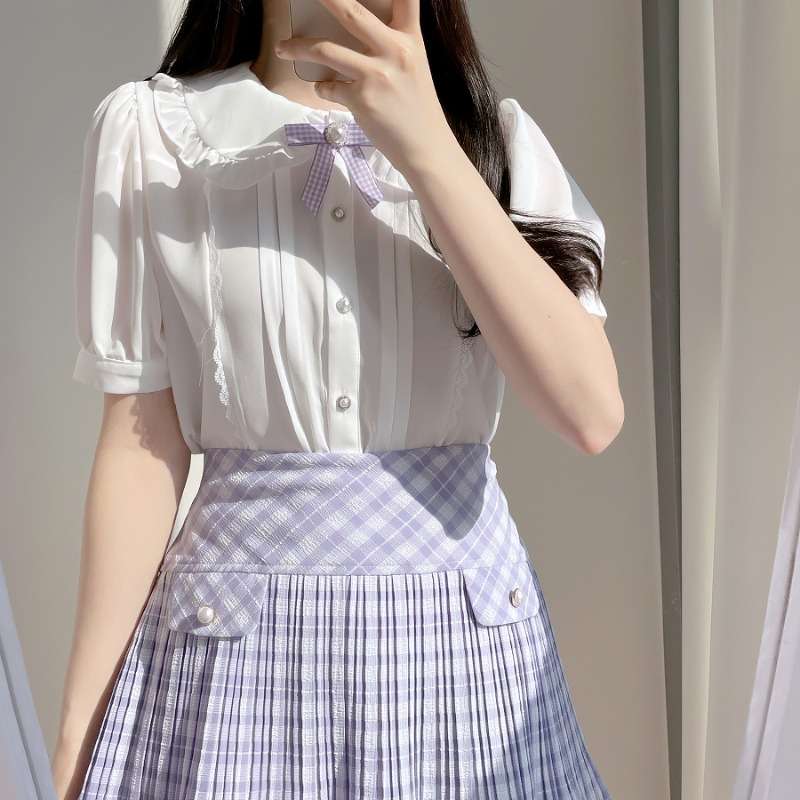 量産型/参戦服/推し活 クラシックリボンブラウス&スカートセット