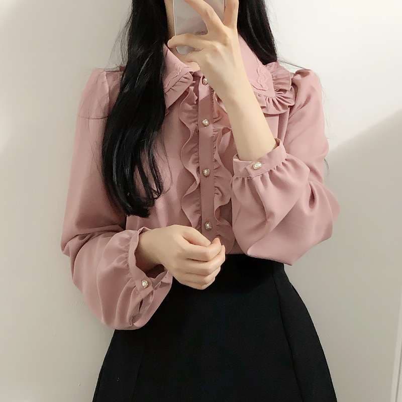 量産型/参戦服/推し活 クラシカルレース襟リボンブラウス