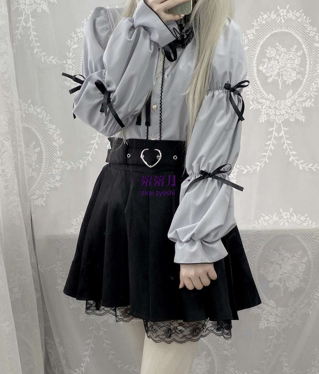 量産型/参戦服/推し活 ハートバックルレースシャツ