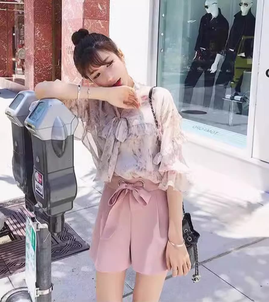 量産型/参戦服/推し活 フェミニンハイウエストセンターリボンショートパンツ
