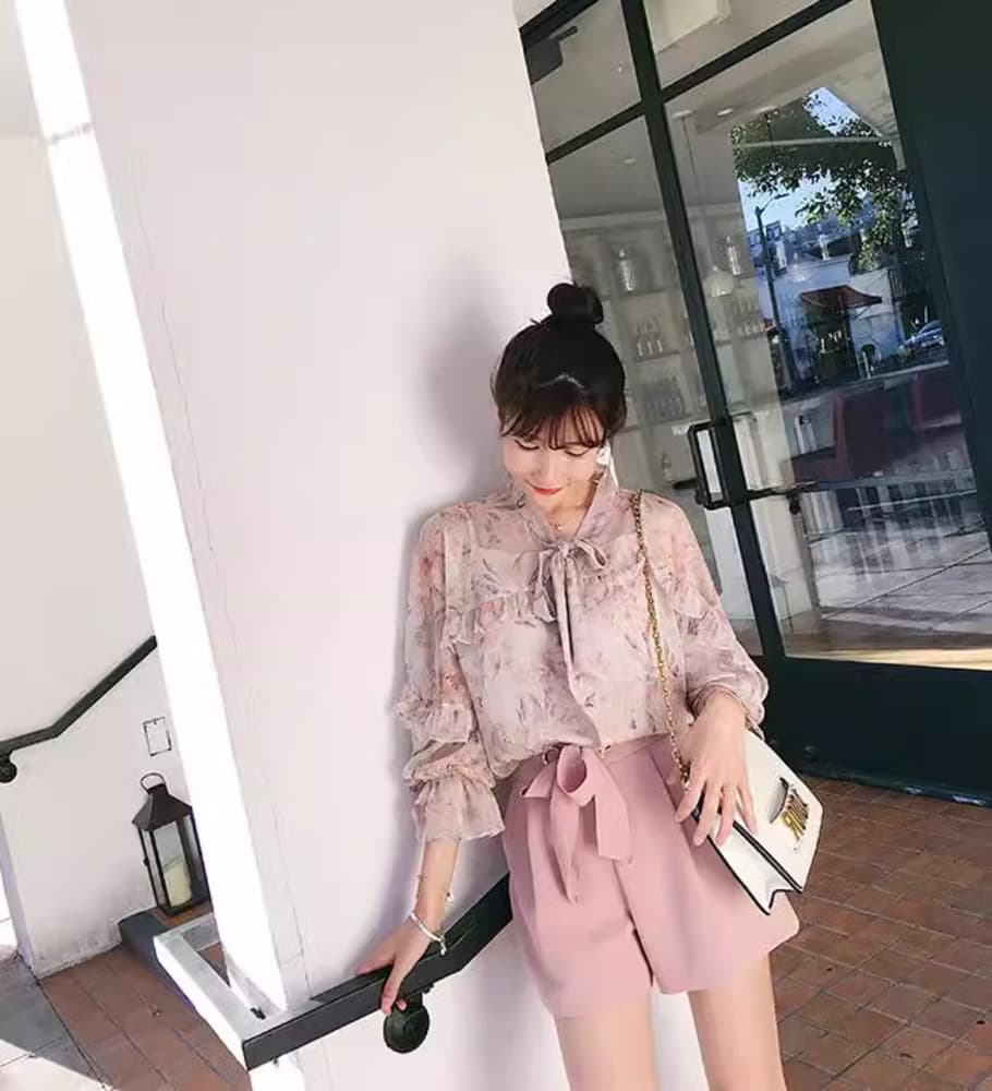 量産型/参戦服/推し活 フェミニンハイウエストセンターリボンショートパンツ