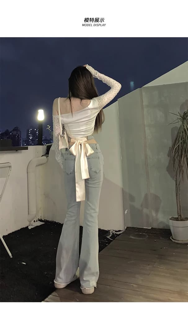 量産型/参戦服/推し活 ローライズバックリボンデニムブーツカットパンツ