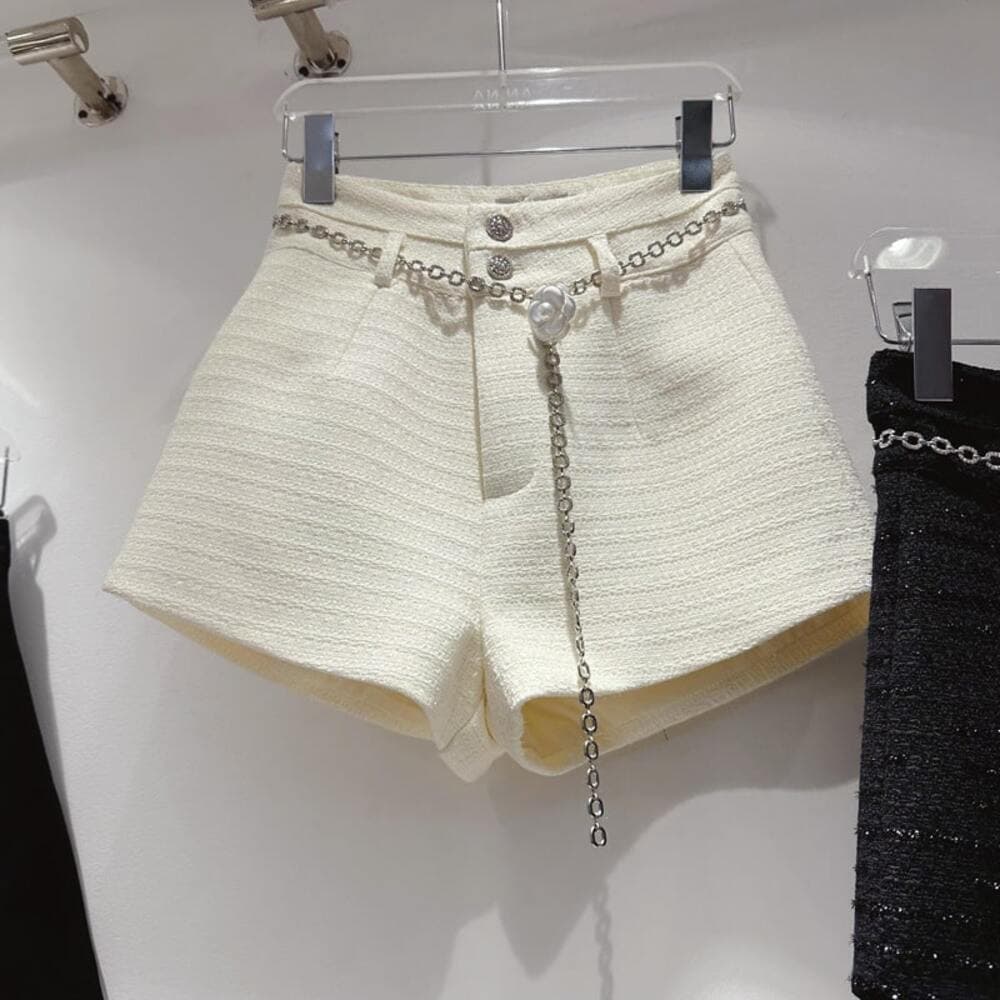 量産型/参戦服/推し活 モノトーン ラメ入り シルバーチェーン ショートパンツ