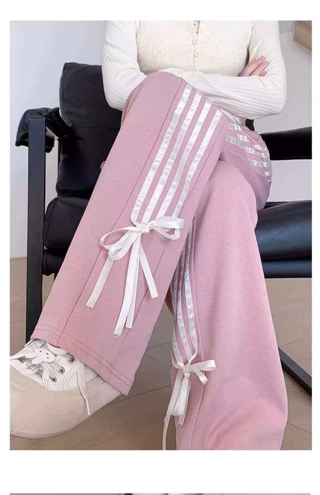 量産型/参戦服/推し活 サイドラインリボンカジュアルスウェットパンツ