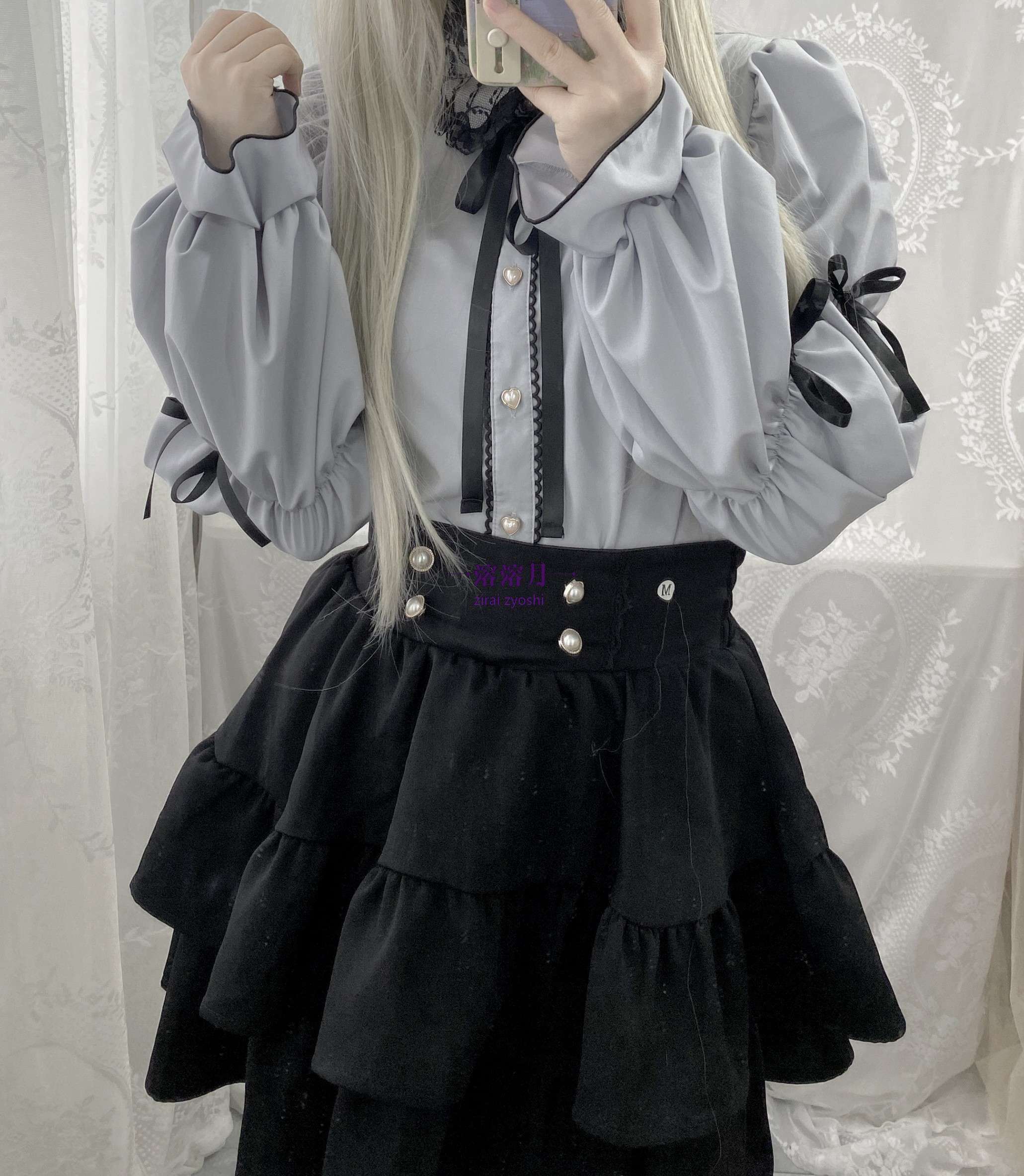 量産型/参戦服/推し活 ハートバックルレースシャツ