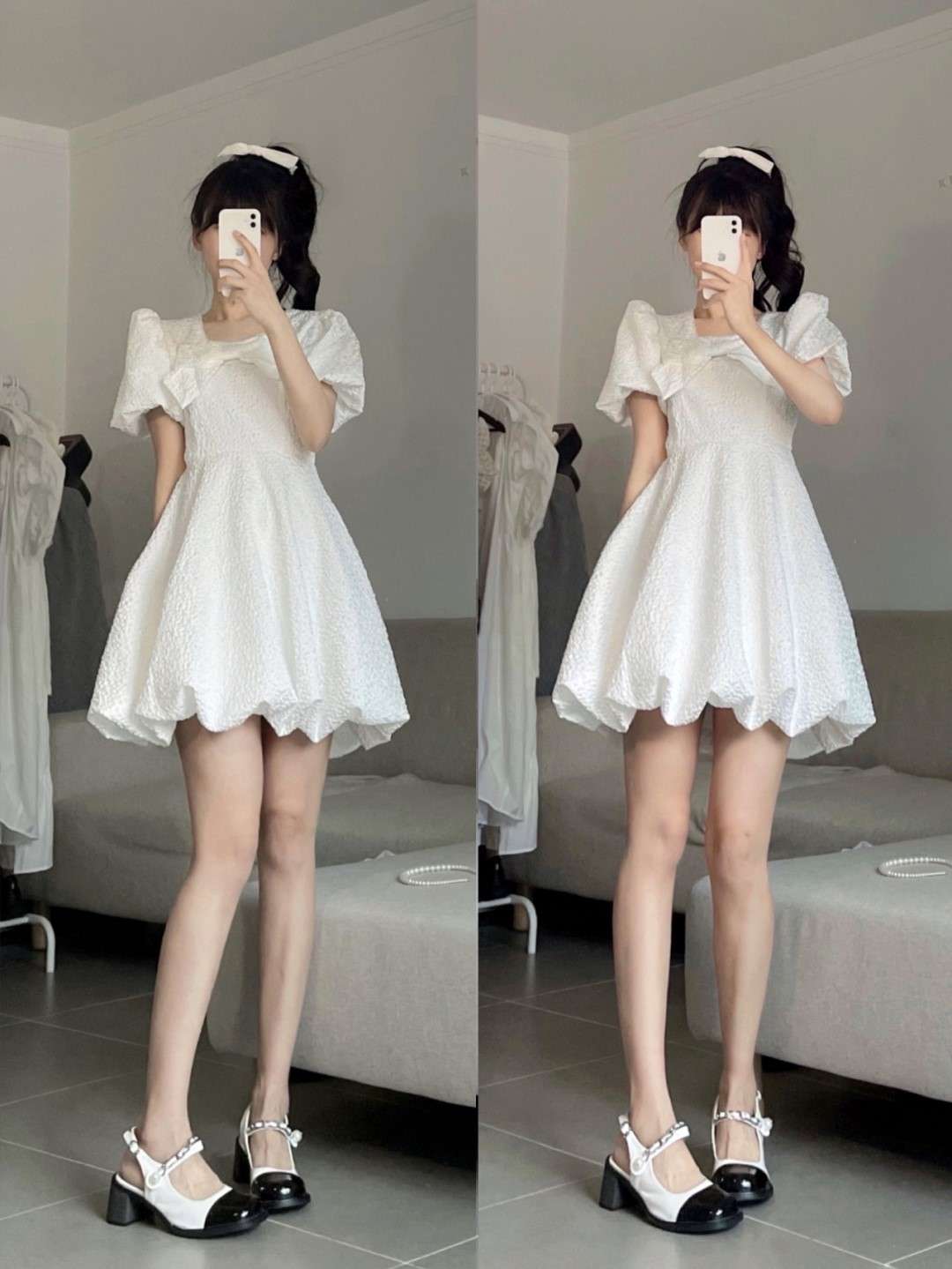量産型/参戦服/推し活 フレアスリーブ白ワンピース