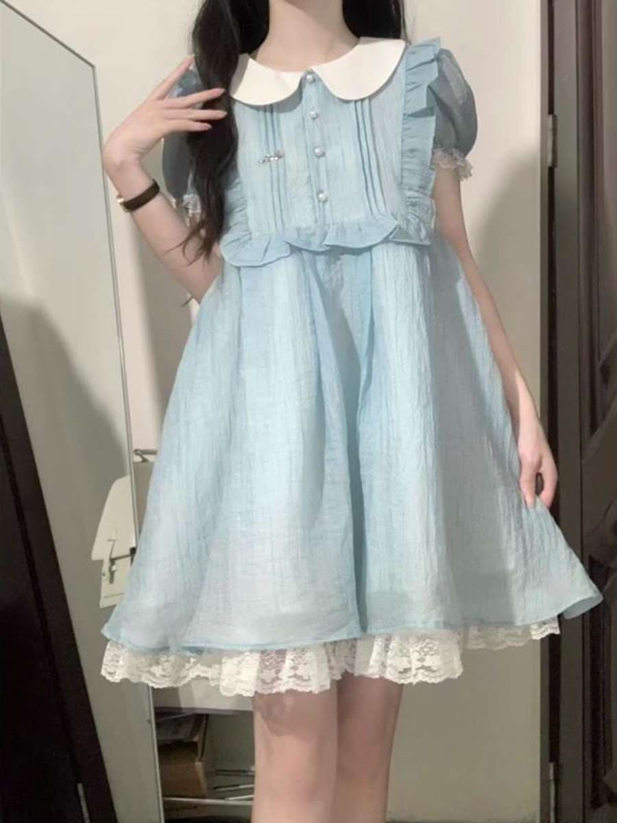 量産型/参戦服/推し活 襟付きブルーワンピース